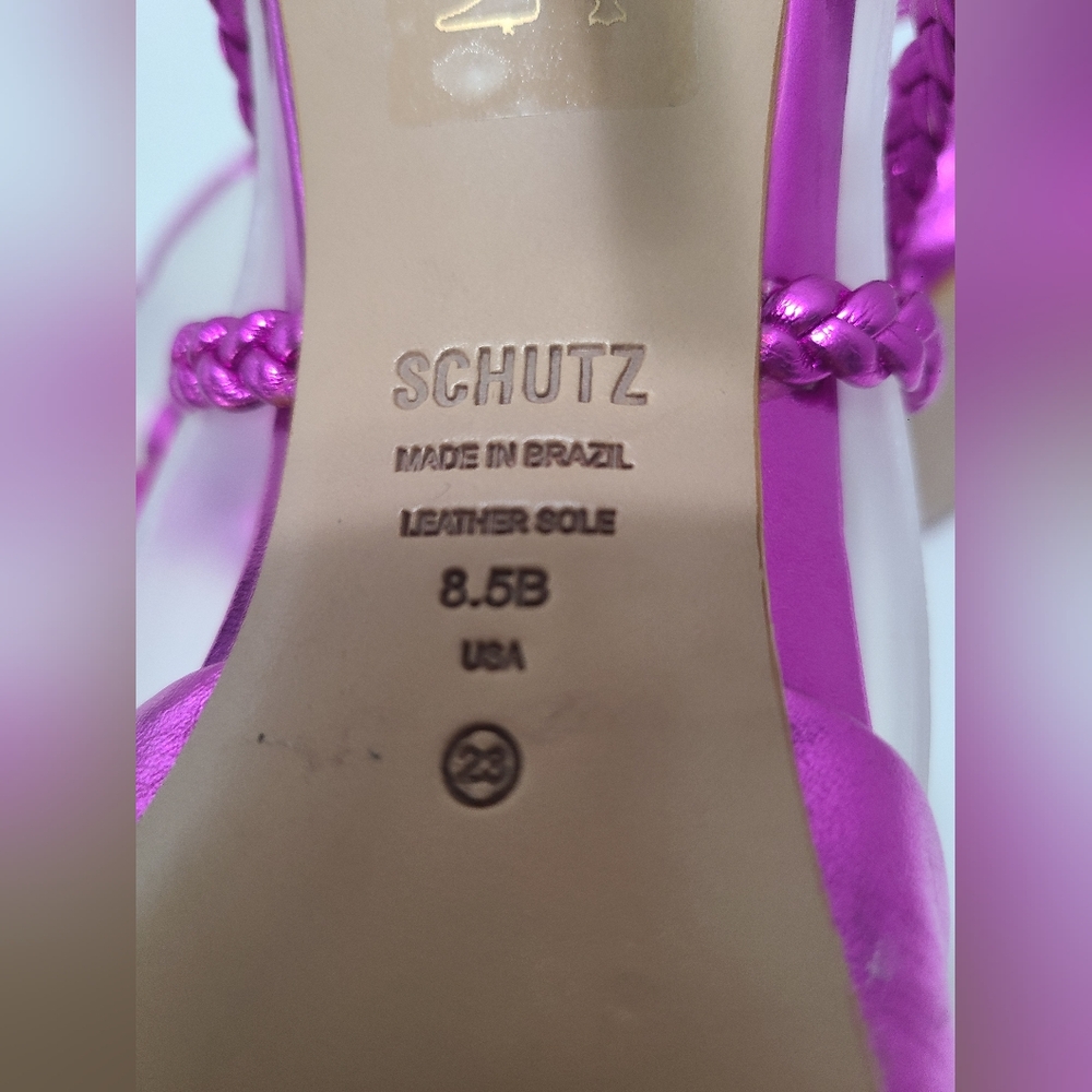 Schutz Lunah Metallic Bright Violet Lace Up Strappy High Stiletto Heels Size 8.5 - Picture 10 of 11